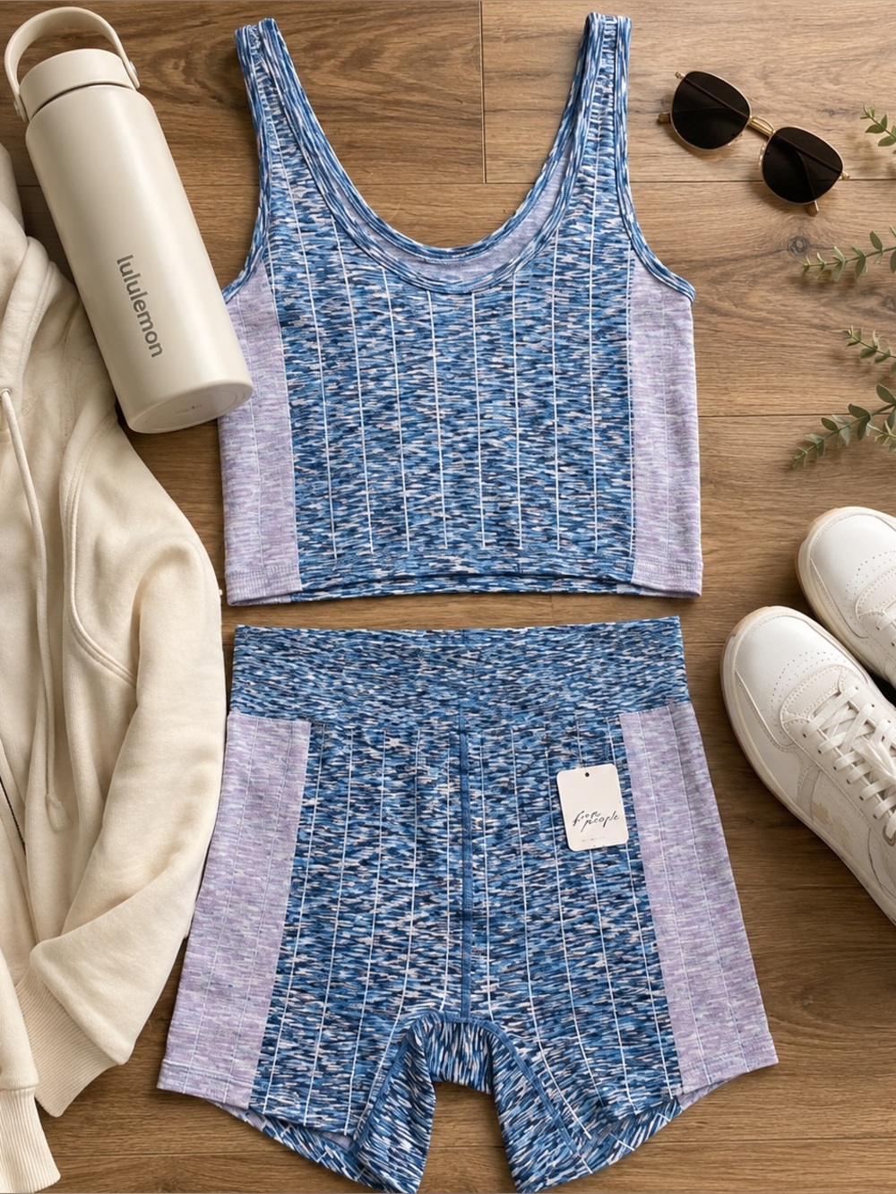 FP Movement Free People Indigo Space Dye Set Matching Workout Shorts Tank M/L